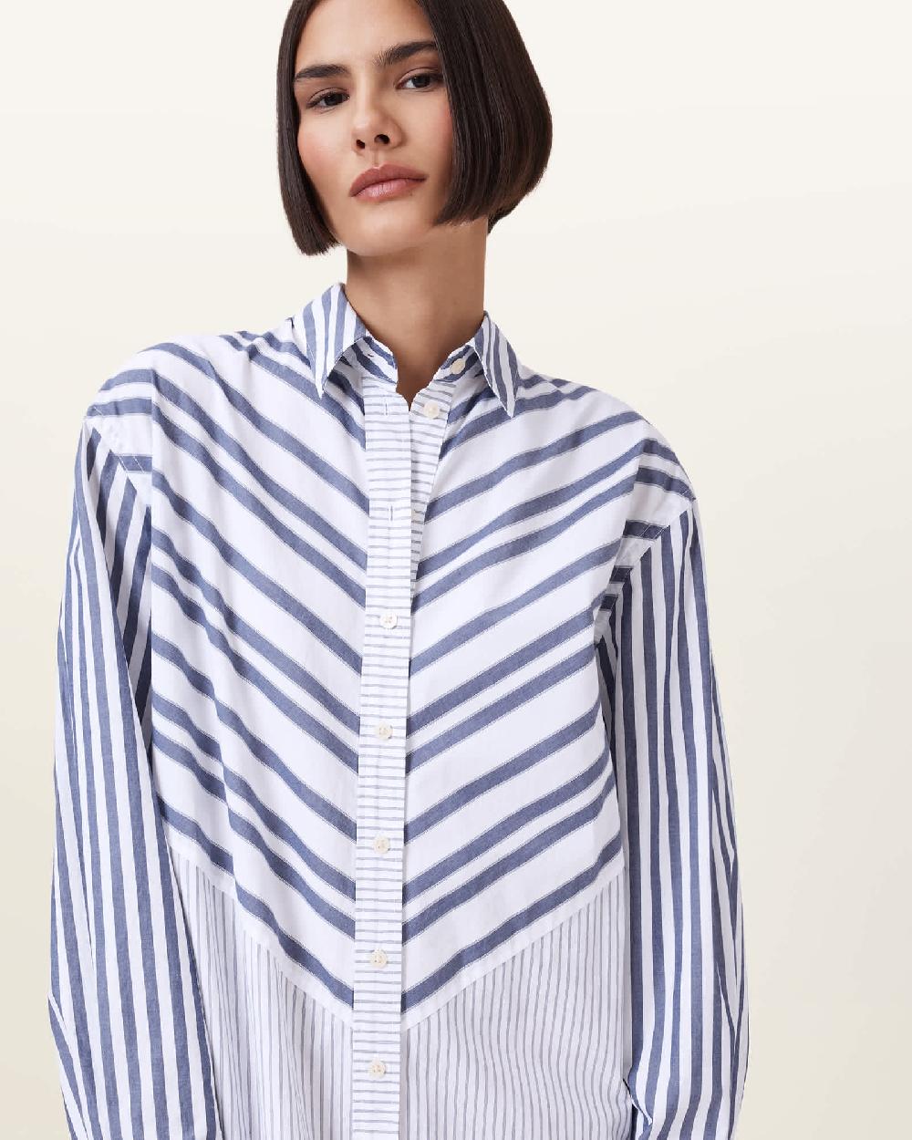 All Saints Shannon Striped Shirt Maxi Dress White/Blue