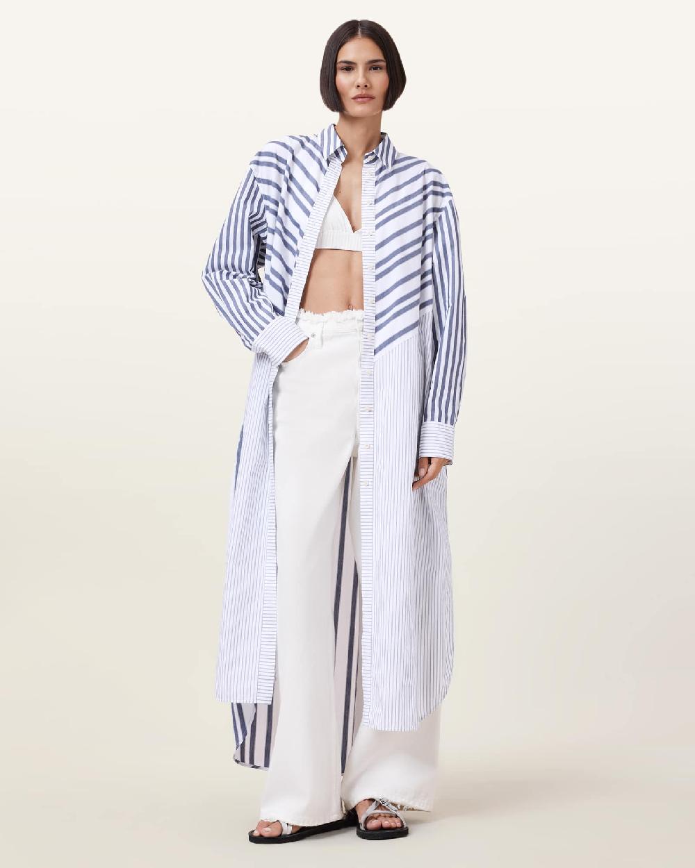 All Saints Shannon Striped Shirt Maxi Dress White/Blue