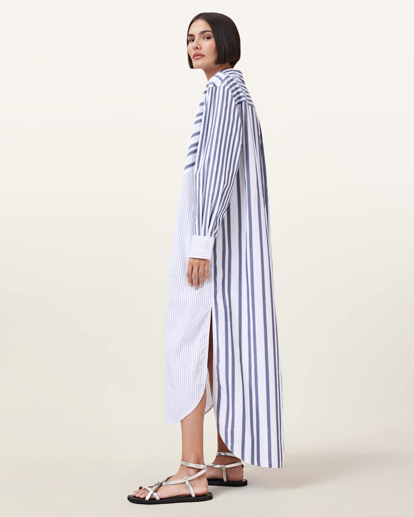 all saints Shannon Striped Shirt Maxi Dress White/Blue