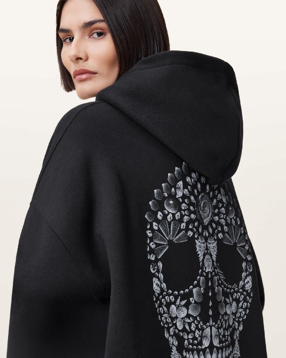 All Saints Shkull Etienne Graphic Oversized Hoodie Black