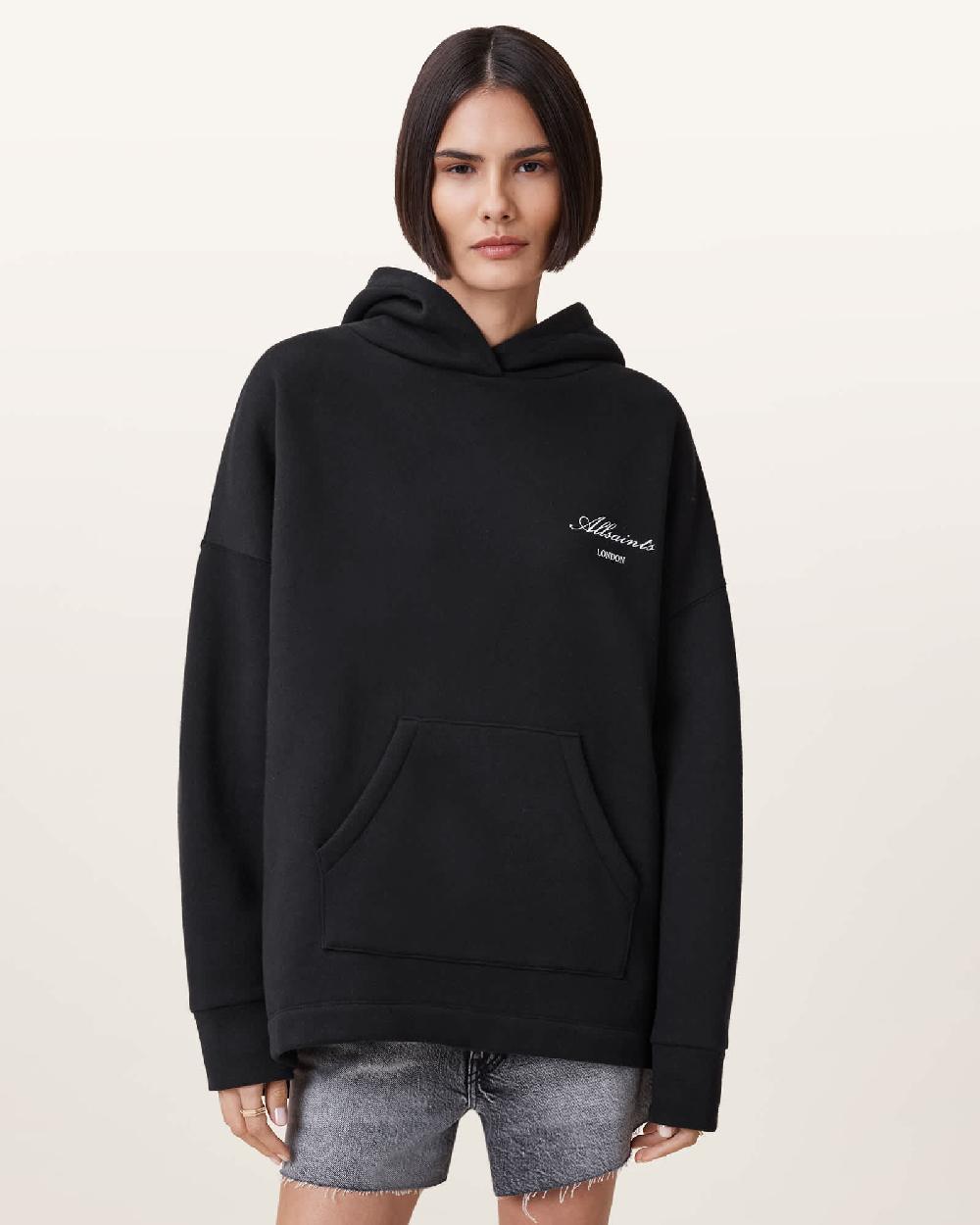 All Saints Shkull Etienne Graphic Oversized Hoodie Black