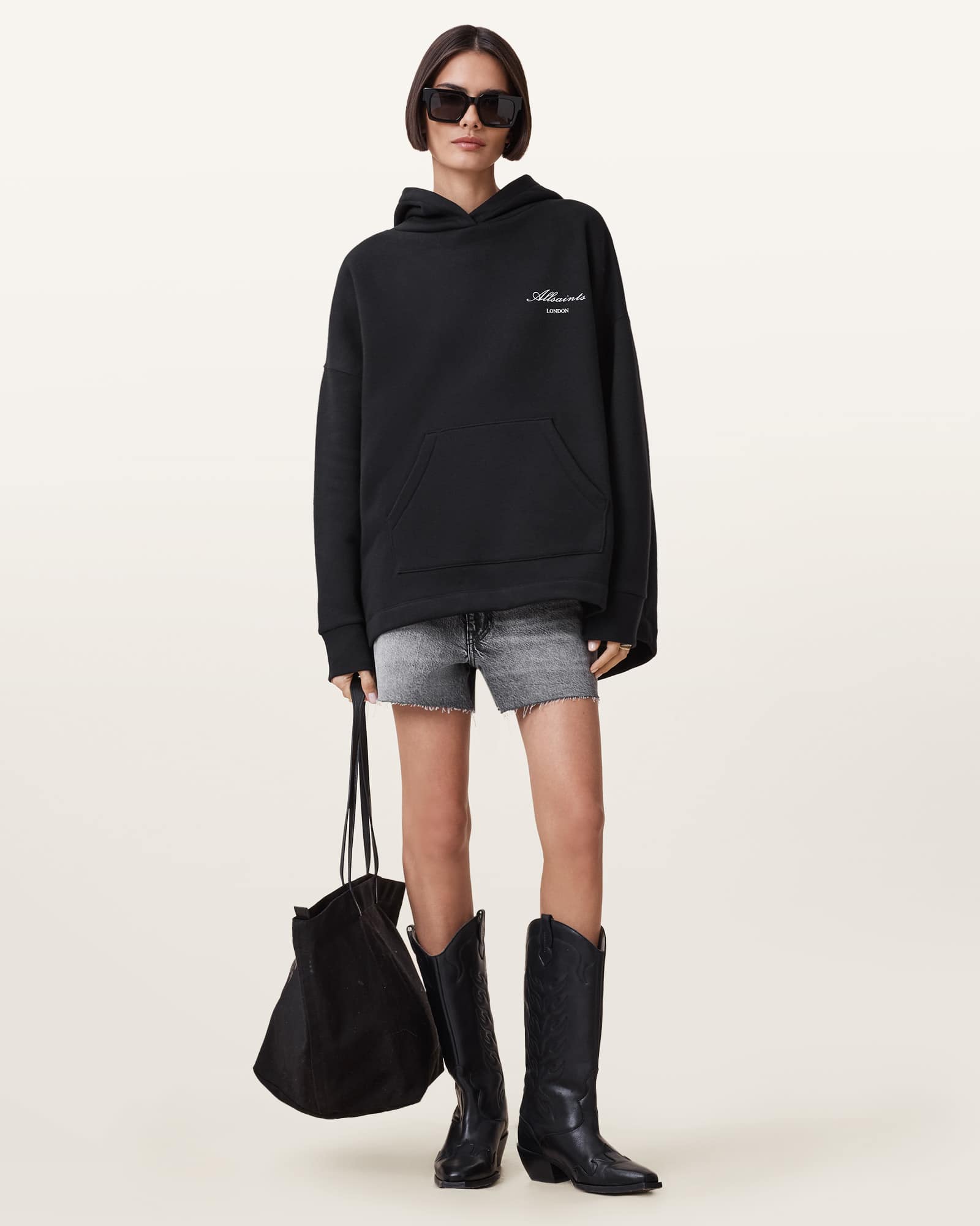 All Saints Shkull Etienne Graphic Oversized Hoodie Black