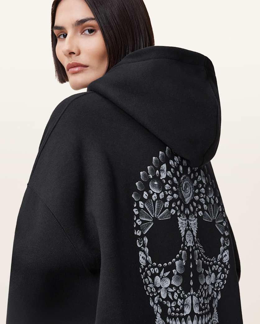 all saints Shkull Etienne Graphic Oversized Hoodie Black