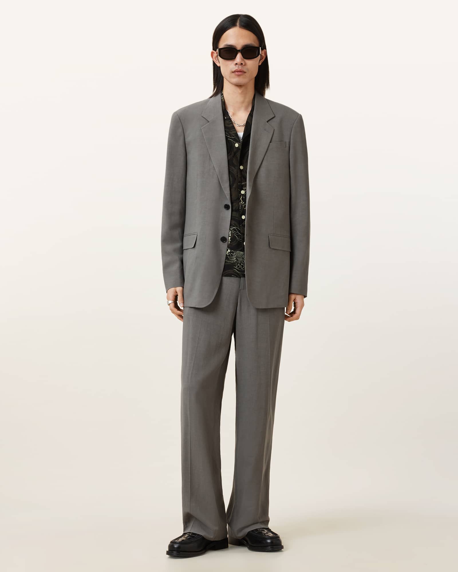 All Saints Sidewinder Short Sleeve Hawaiian Shirt Kelp Green