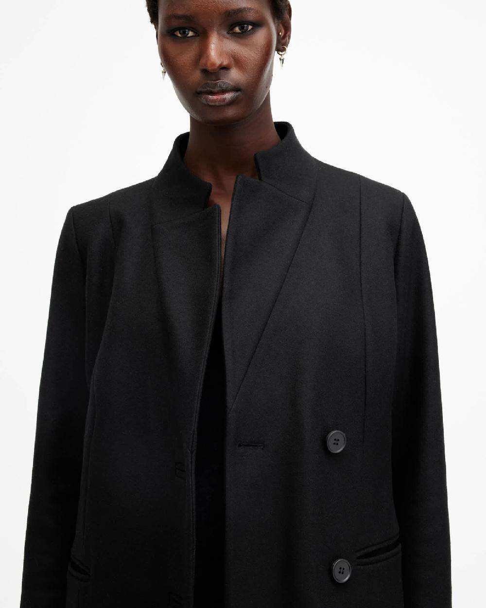 All Saints Sidney Wool Cashmere Blend Tailored Coat Black