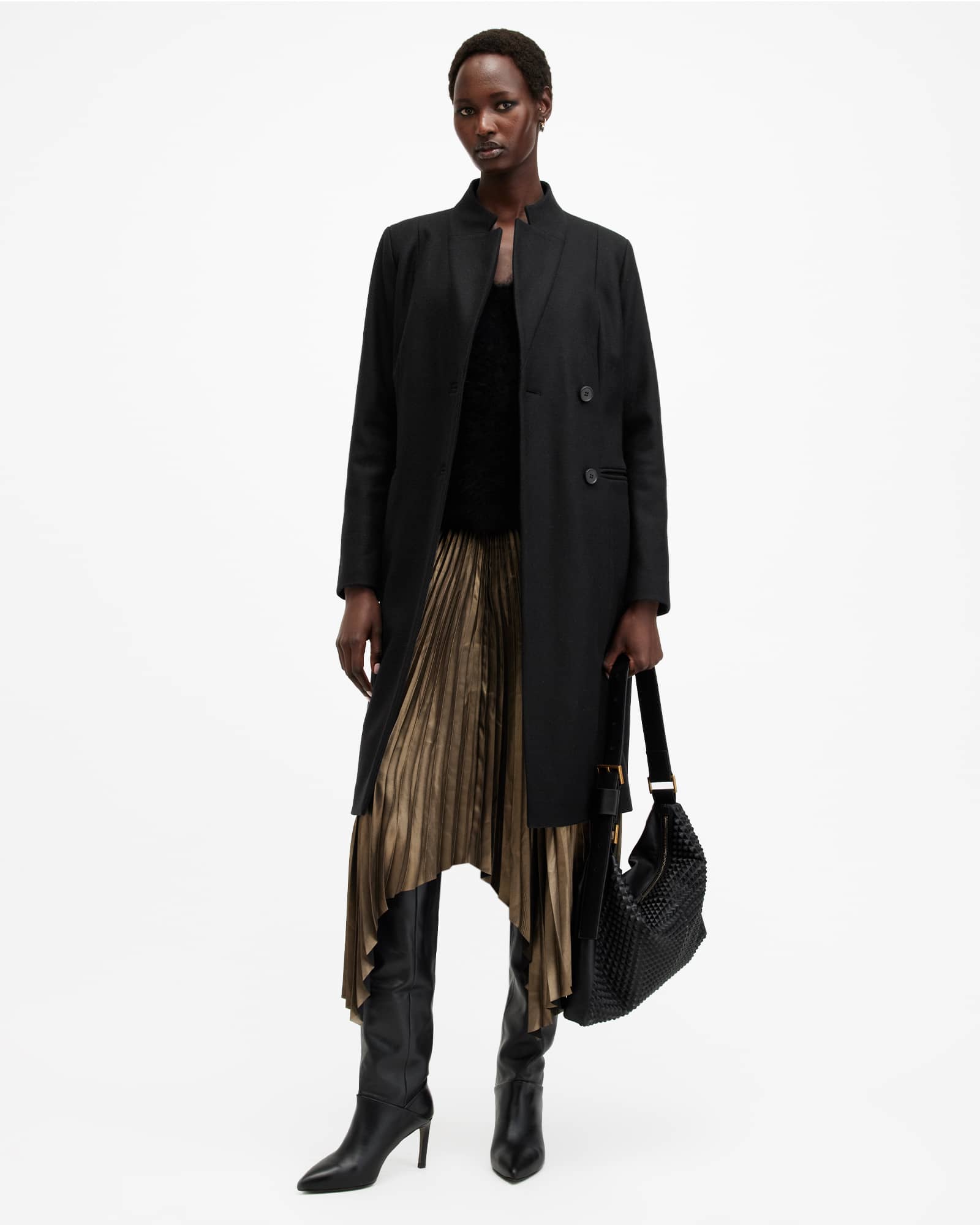 All Saints Sidney Wool Cashmere Blend Tailored Coat Black