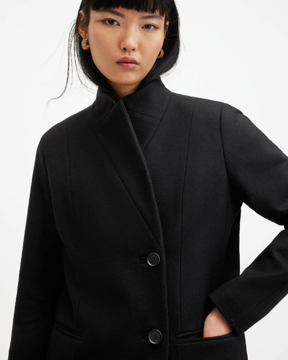 All Saints Sidney Wool Cashmere Blend Tailored Coat Black