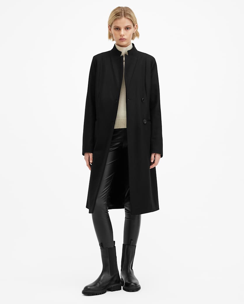 all saints Sidney Wool Cashmere Blend Tailored Coat Black
