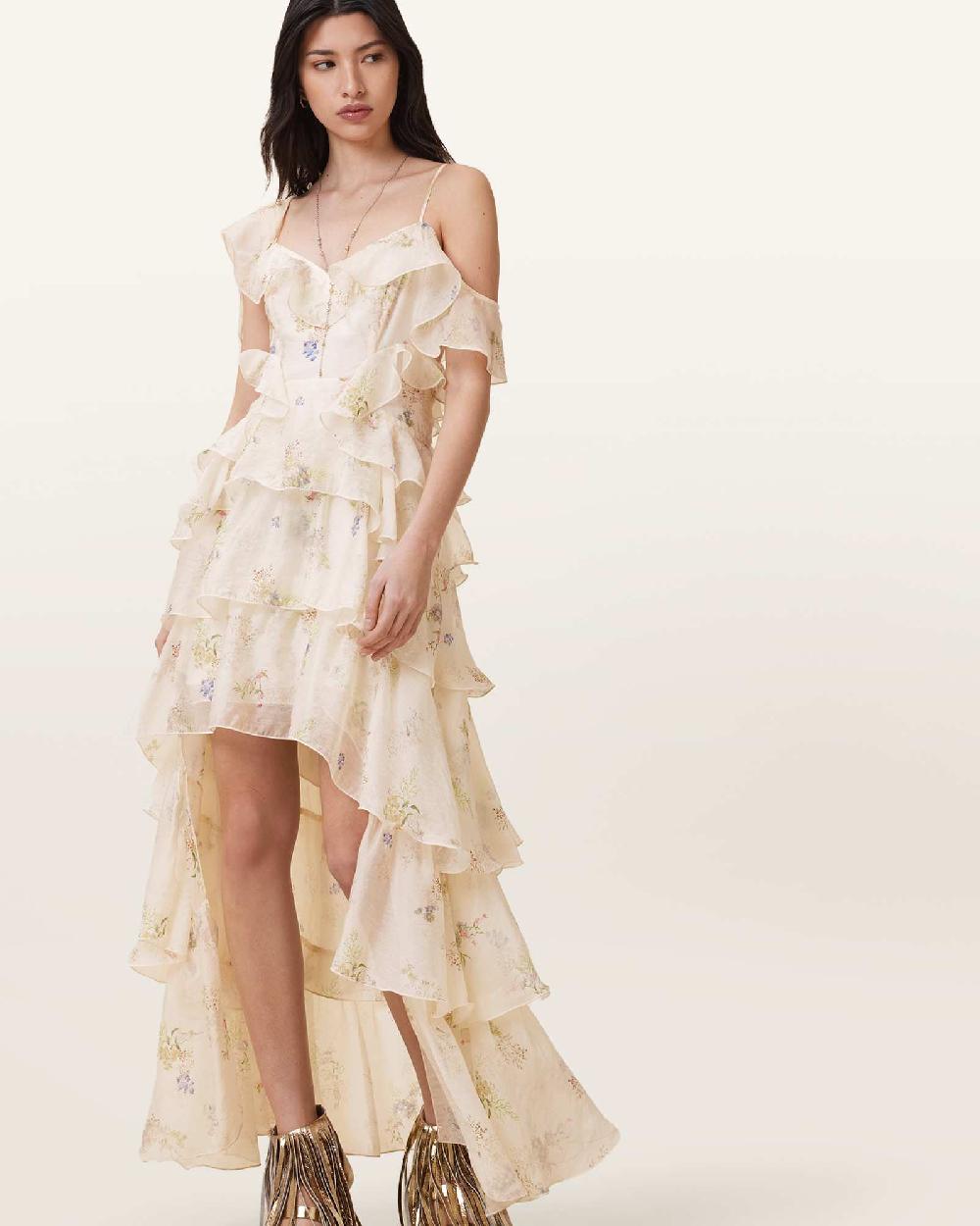 All Saints Sienna Ruffled Maxi Dress Laci Ecru White