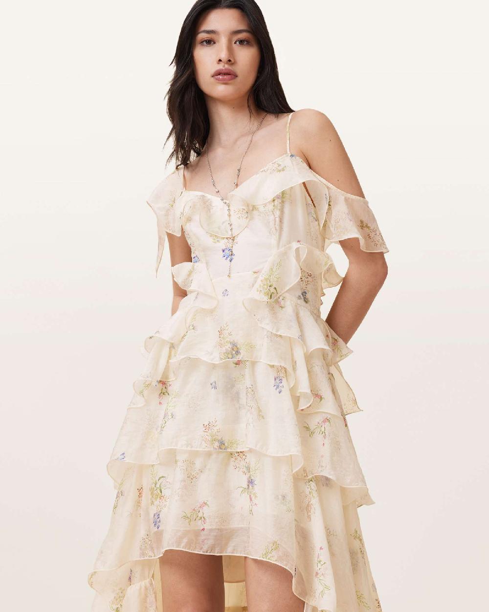 All Saints Sienna Ruffled Maxi Dress Laci Ecru White
