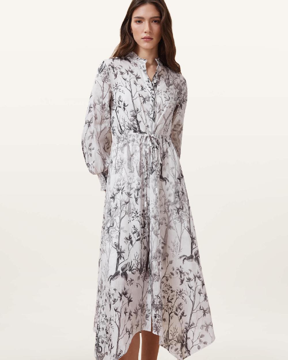 All Saints Skylar Long Sleeve Maxi Dress Rise Ecru White