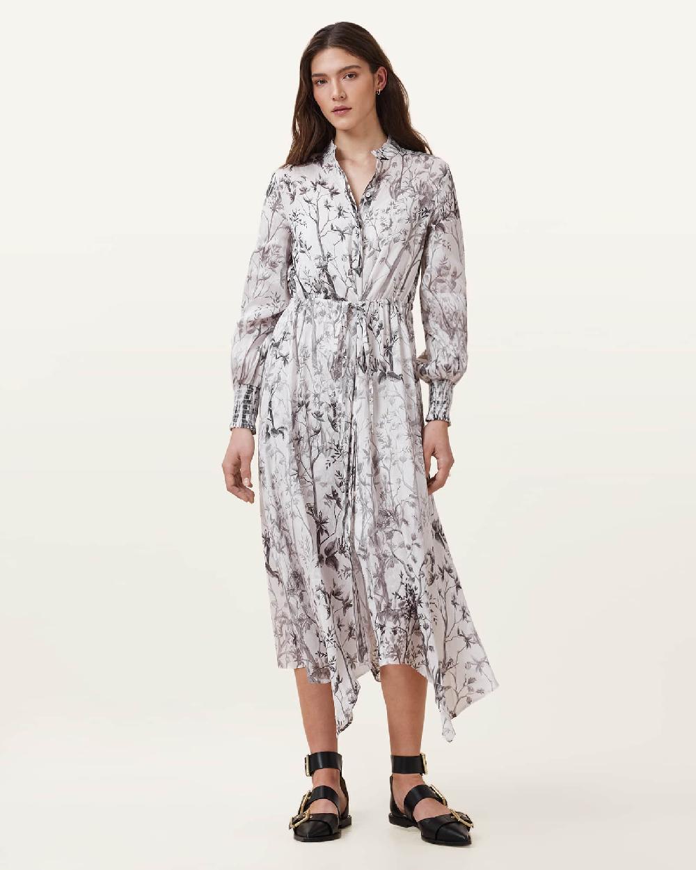 All Saints Skylar Long Sleeve Maxi Dress Rise Ecru White