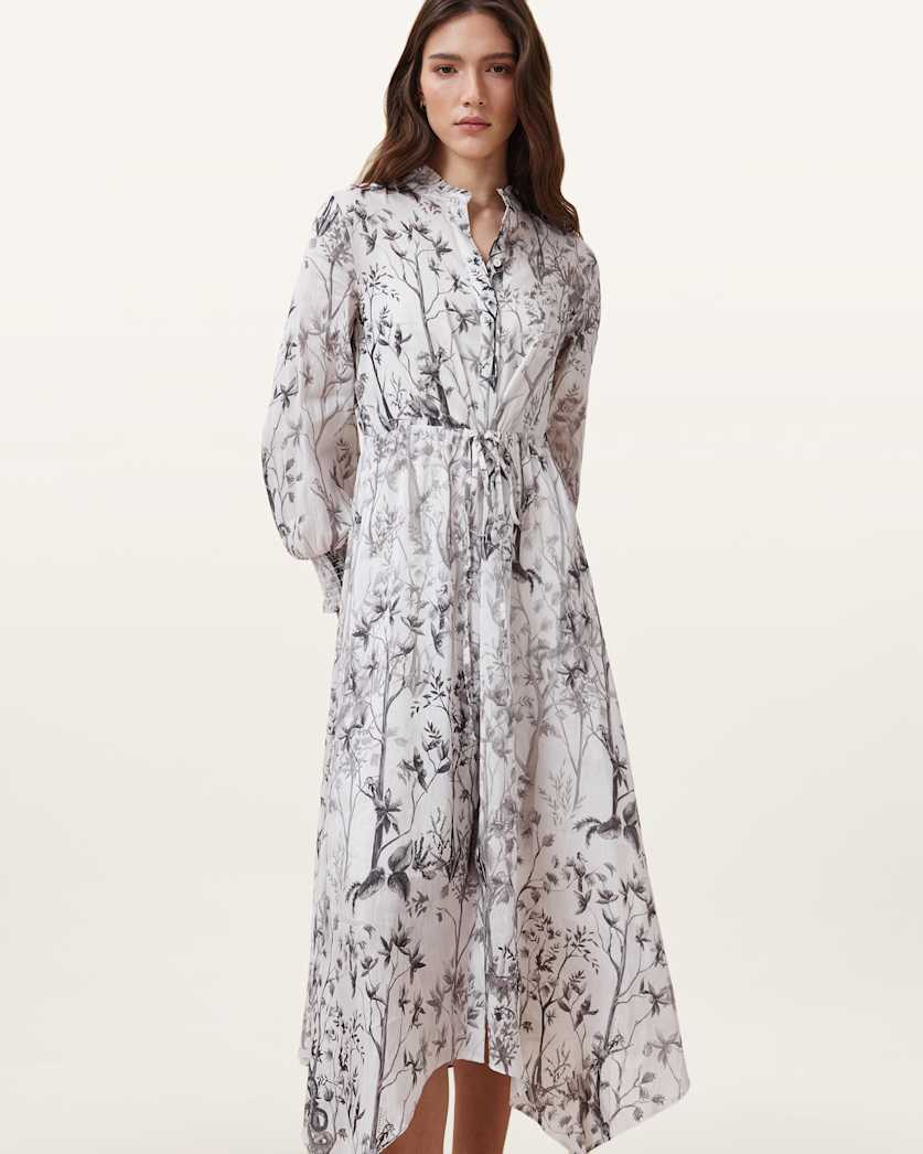 all saints Skylar Long Sleeve Maxi Dress Rise Ecru White