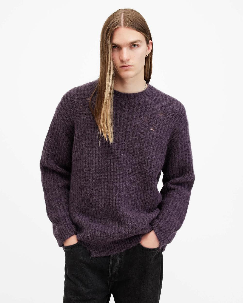All Saints Slane Oversized Crew Neck Sweater Cosmic Purple