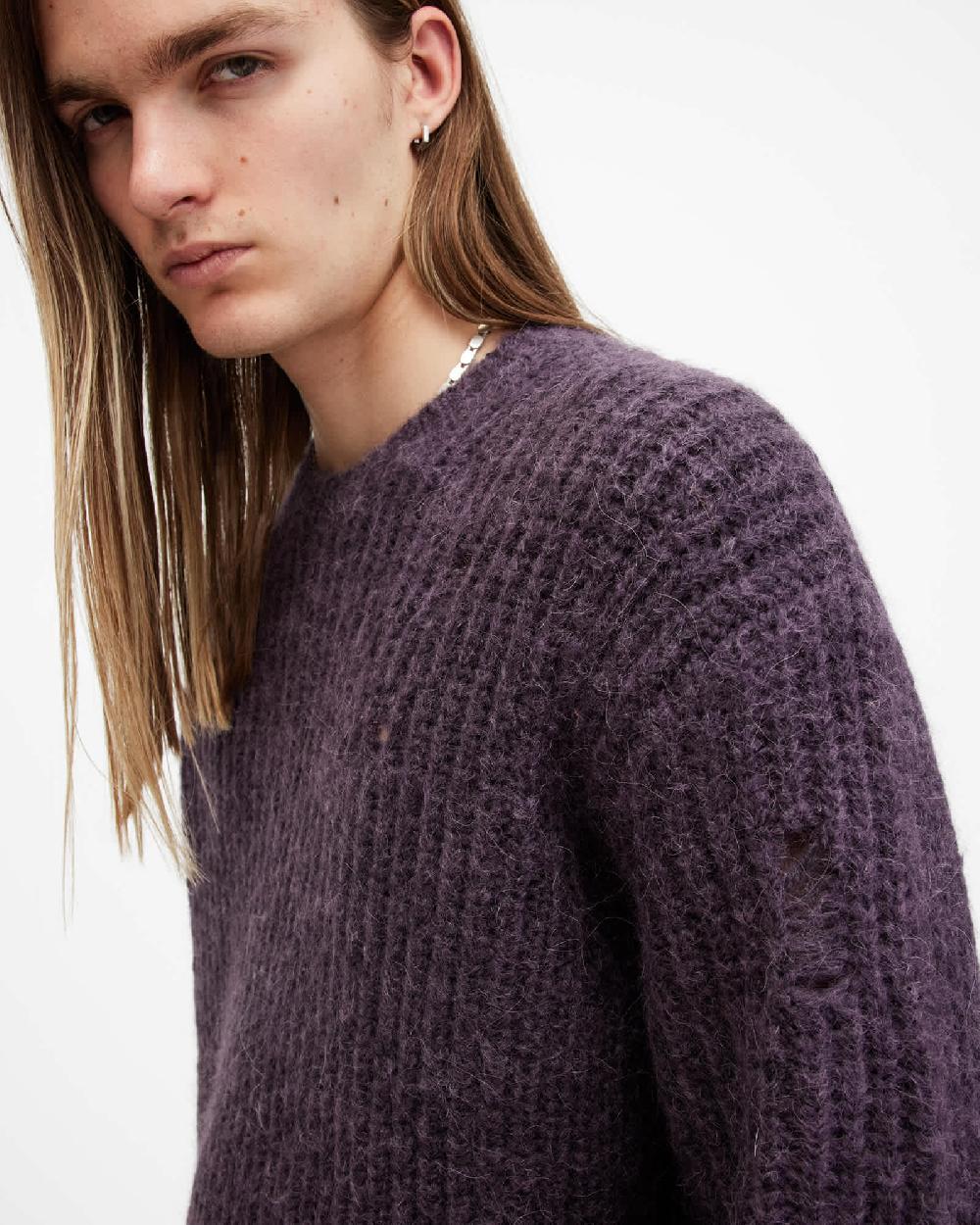 All Saints Slane Oversized Crew Neck Sweater Cosmic Purple