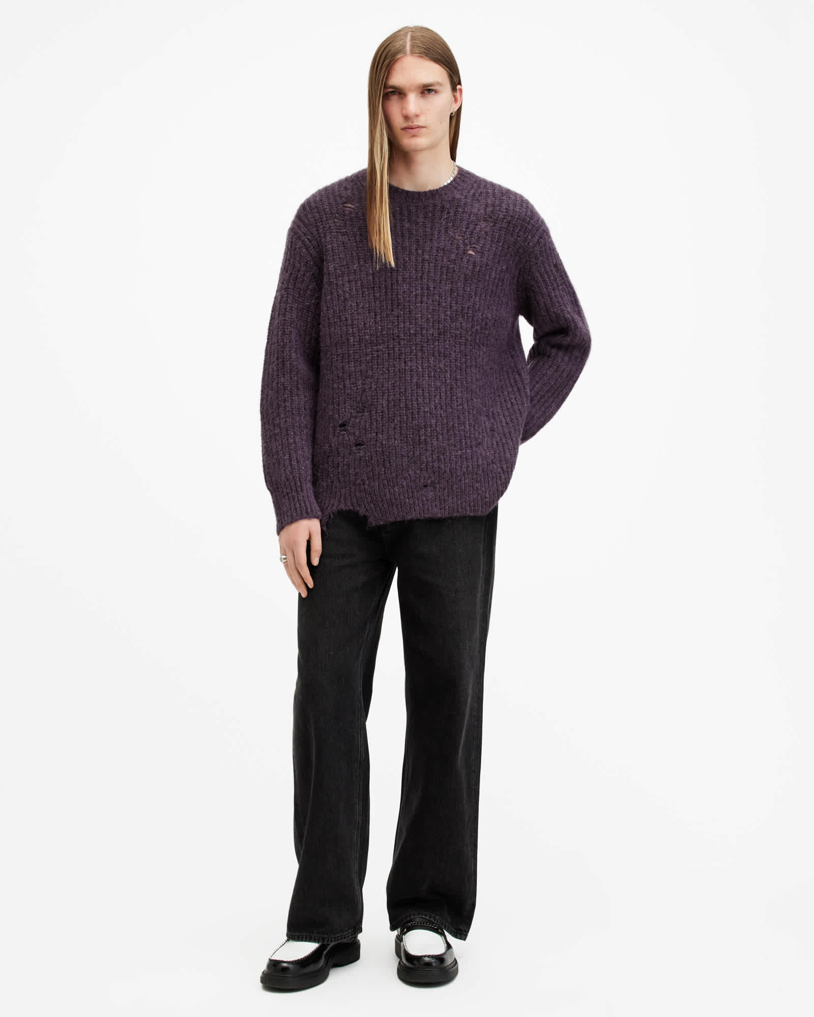 All Saints Slane Oversized Crew Neck Sweater Cosmic Purple