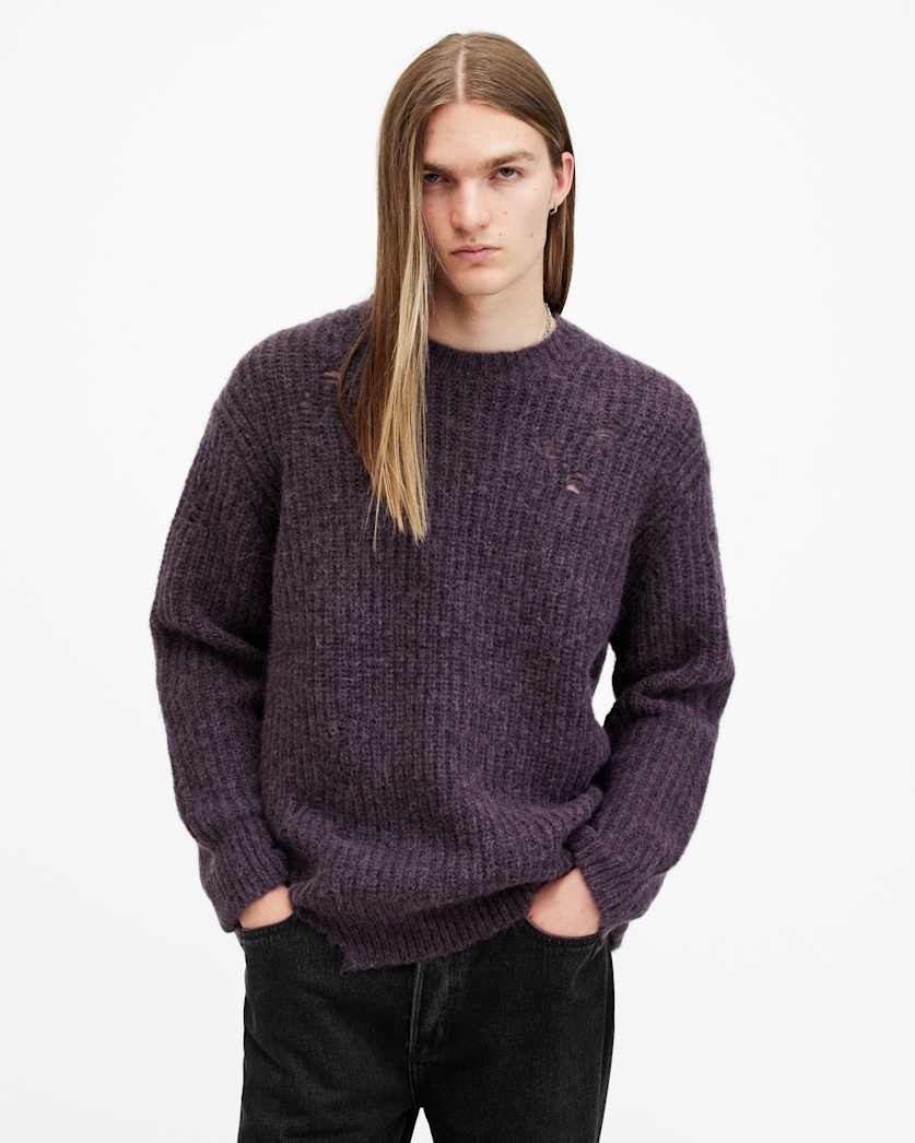 all saints Slane Oversized Crew Neck Sweater Cosmic Purple