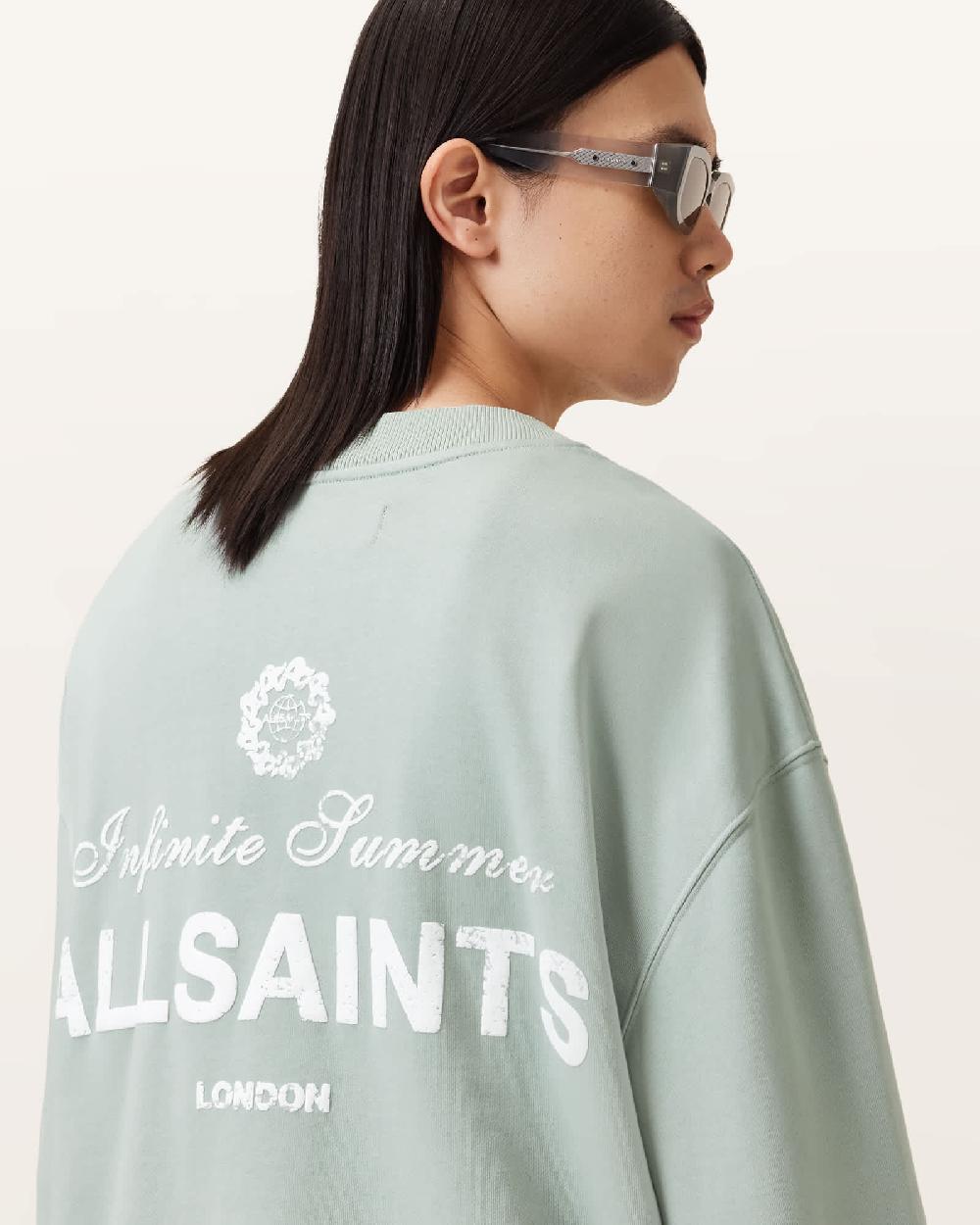 All Saints Soleil Crew Oversized Cropped Sweatshirt Slate Green