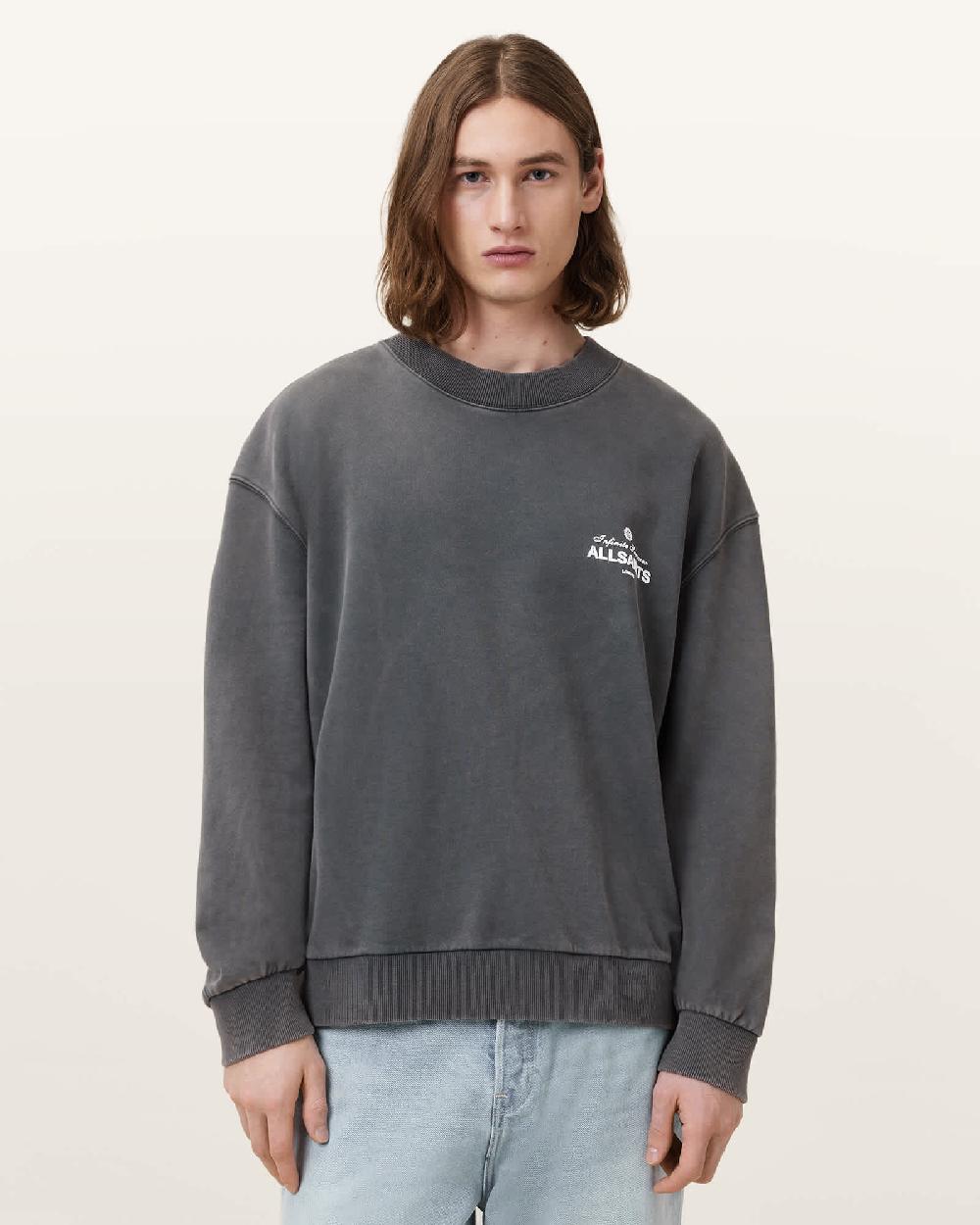 All Saints Soleil Crew Oversized Cropped Sweatshirt Washed Black