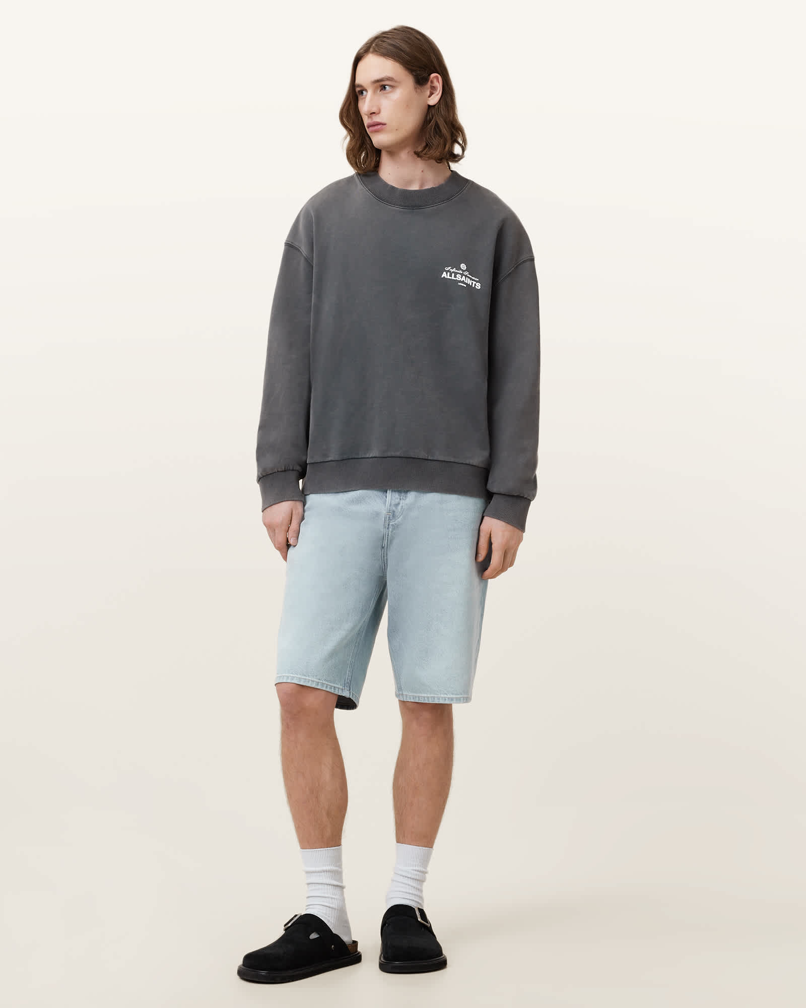 All Saints Soleil Crew Oversized Cropped Sweatshirt Washed Black