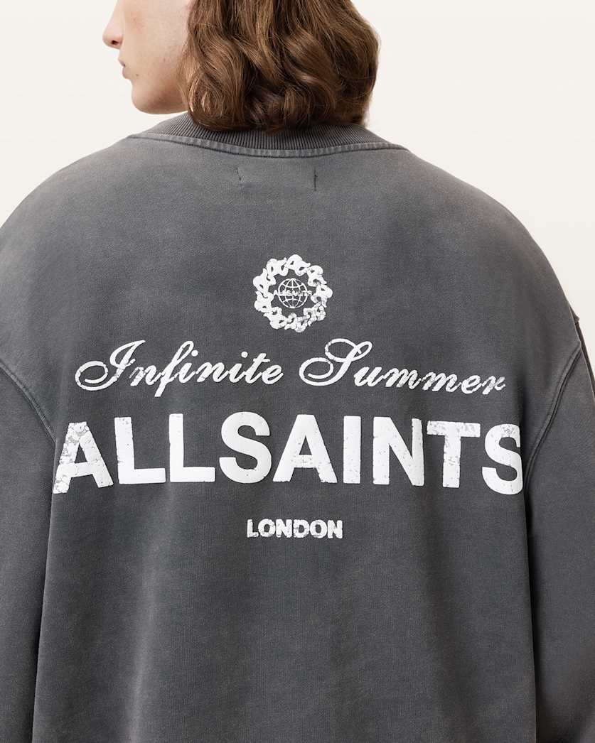all saints Soleil Crew Oversized Cropped Sweatshirt Washed Black