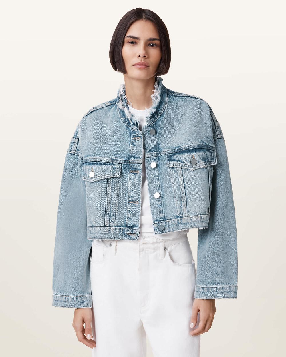 All Saints Sonny Cropped Oversized Jacket Light Indigo