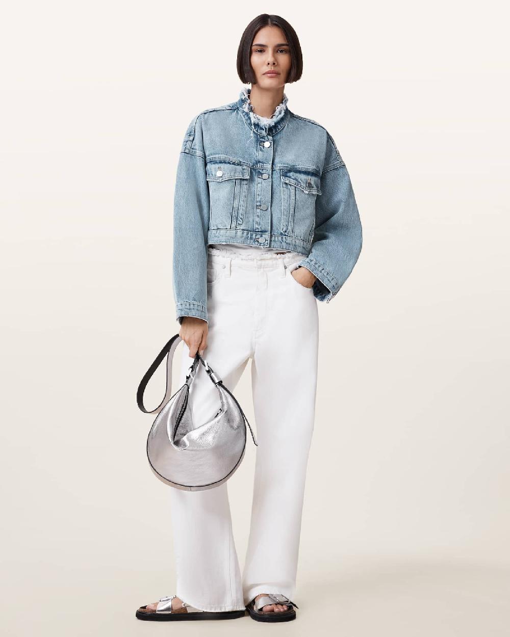 All Saints Sonny Cropped Oversized Jacket Light Indigo