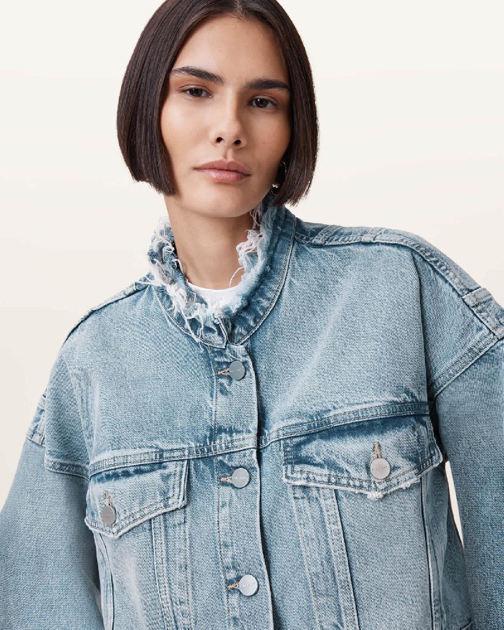 All Saints Sonny Cropped Oversized Jacket Light Indigo