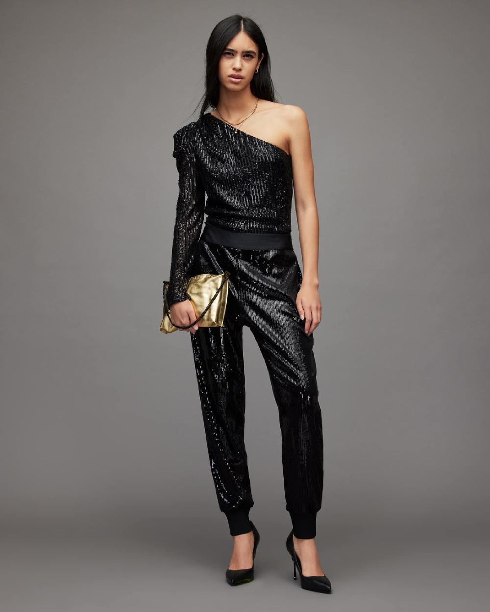 All Saints Soraya High-Rise Relaxed Sequin Pants Black