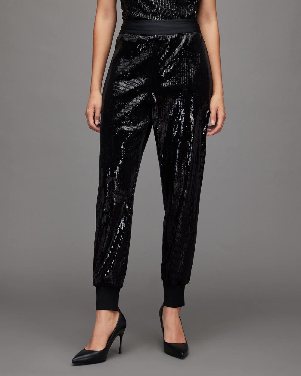 All Saints Soraya High-Rise Relaxed Sequin Pants Black