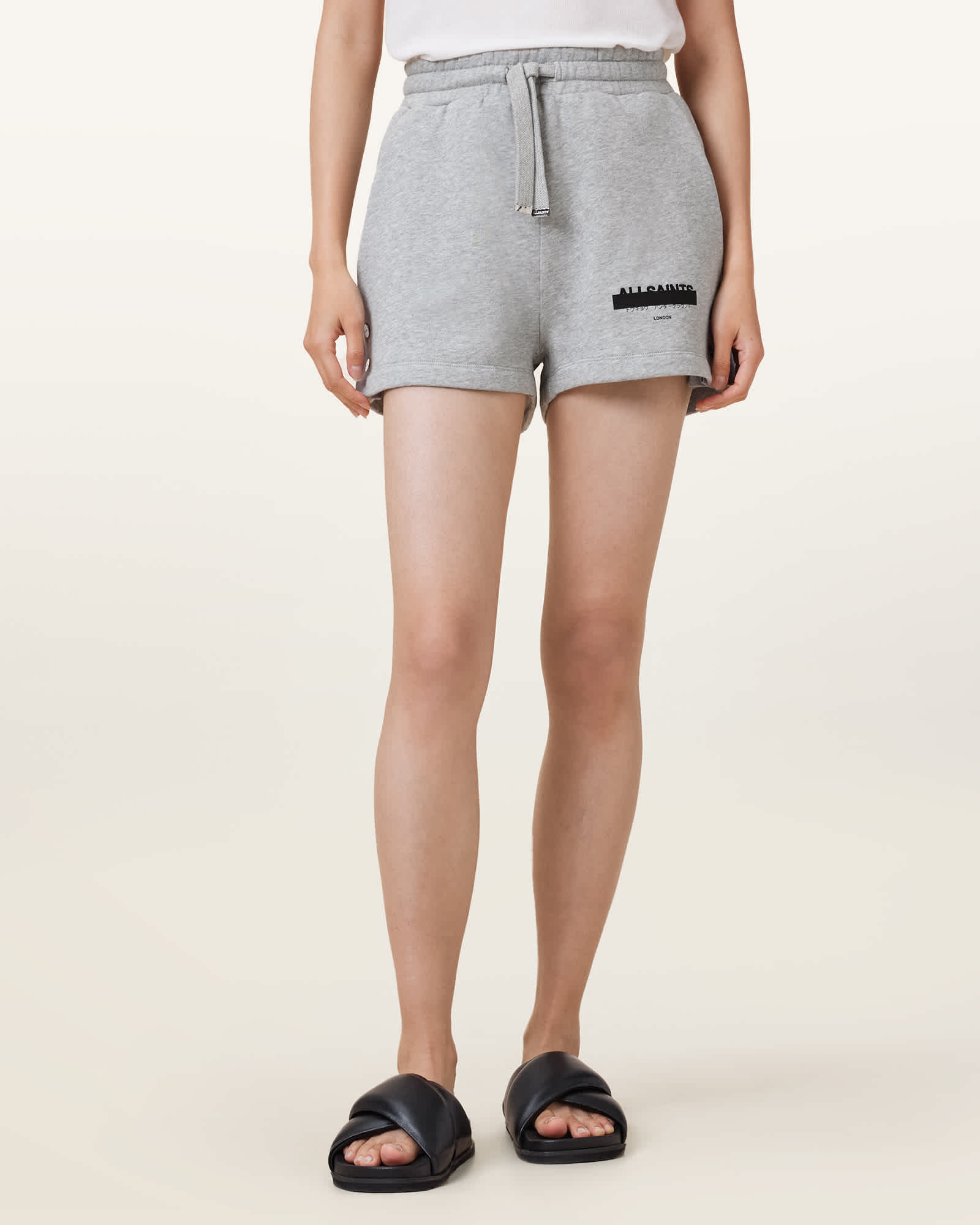 All Saints Sorri Redact Logo Sweat Shorts Grey Marl
