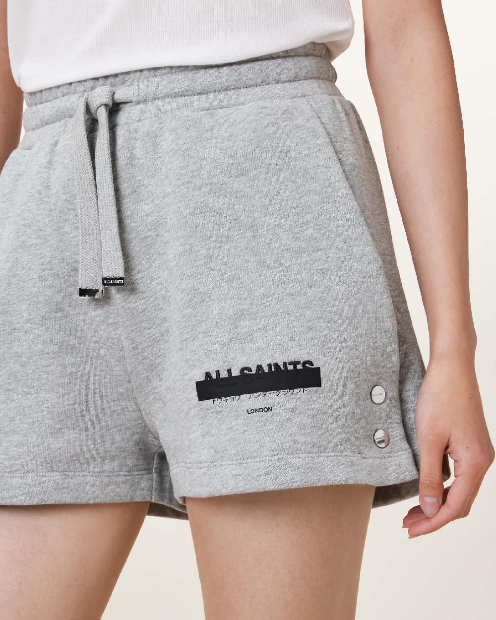 All Saints Sorri Redact Logo Sweat Shorts Grey Marl