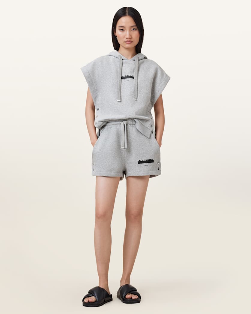all saints Sorri Redact Logo Sweat Shorts Grey Marl