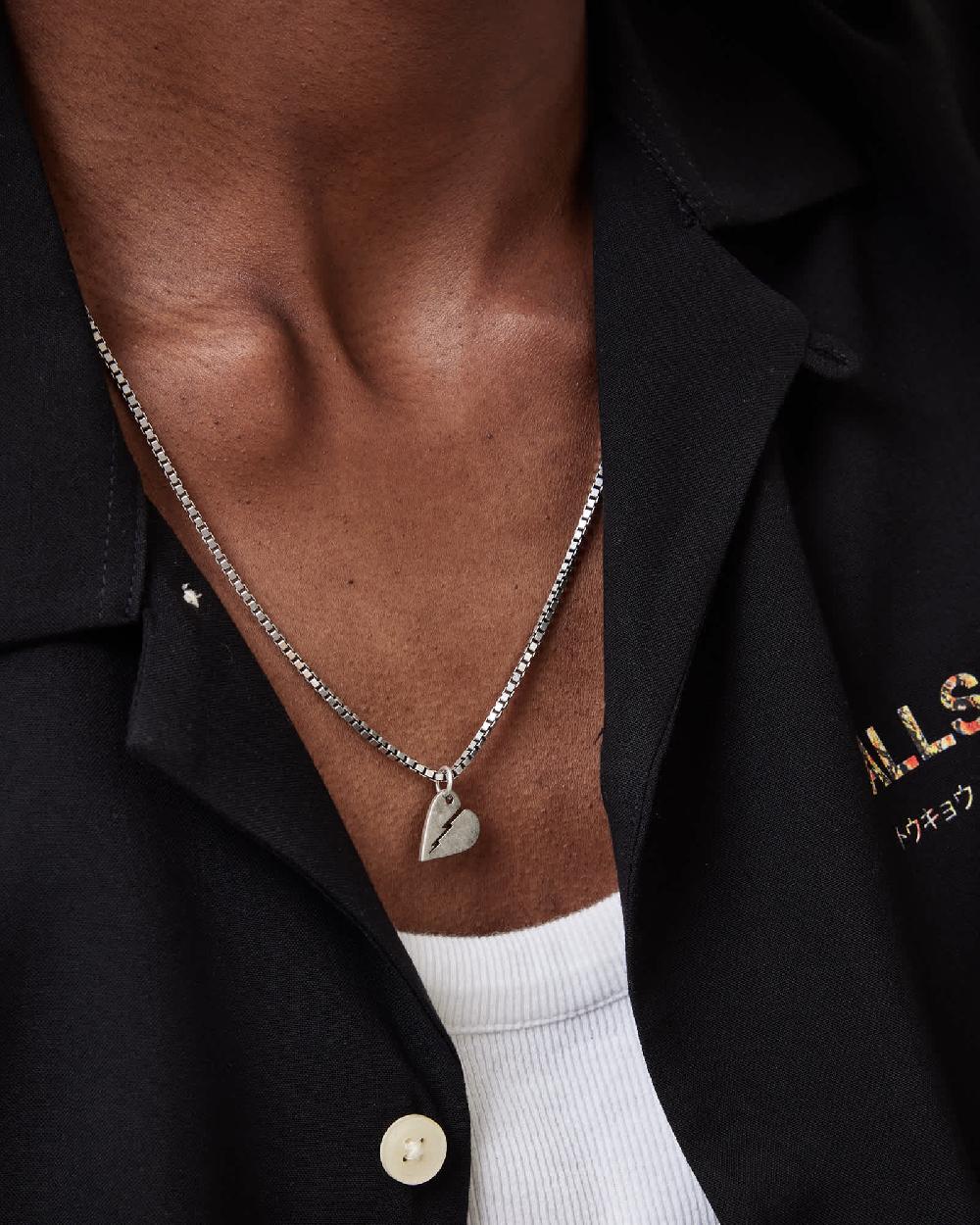 All Saints Split Heart Sterling Silver Necklace Warm Silver