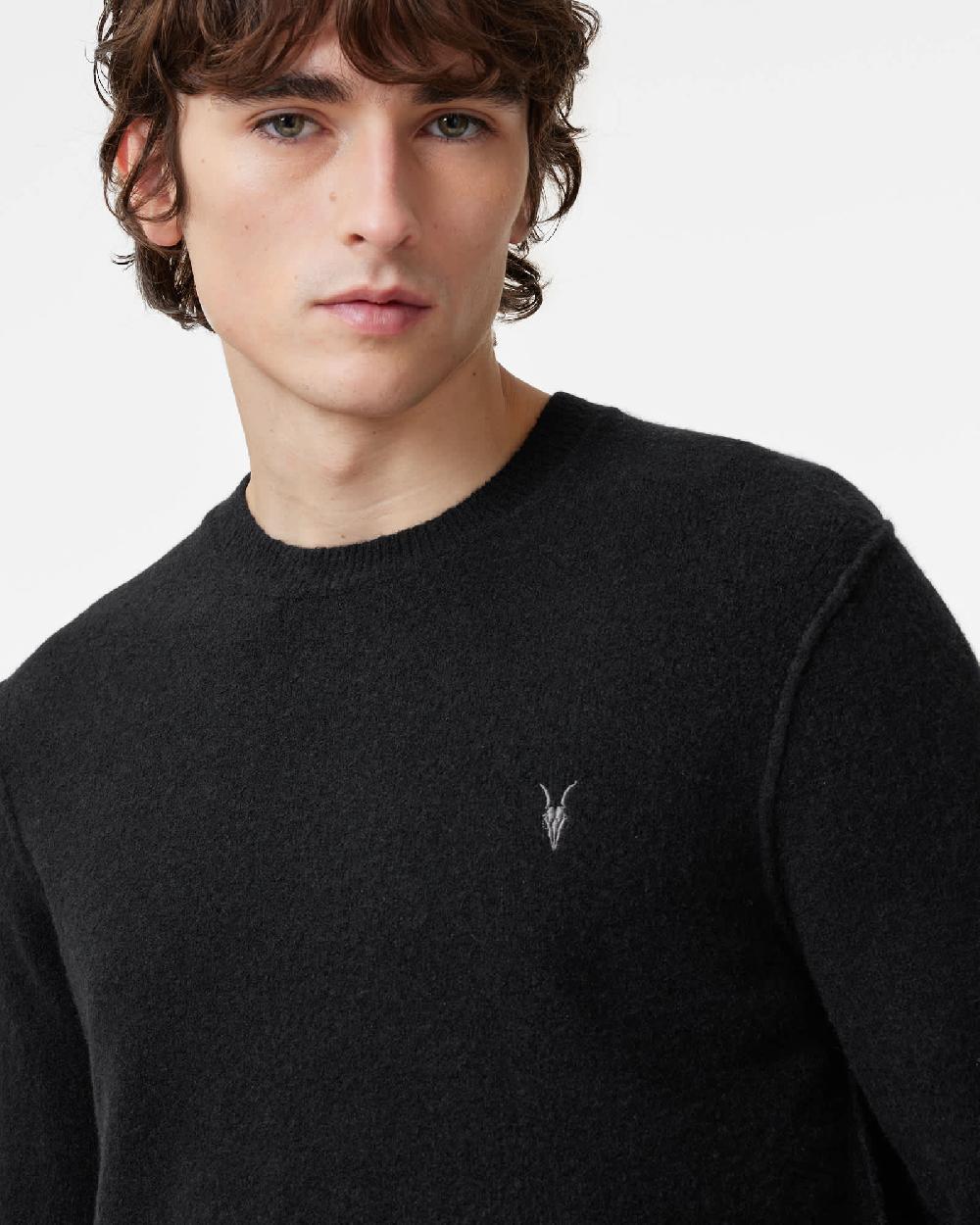 All Saints Statten Ramskull Crew Neck Sweater Black