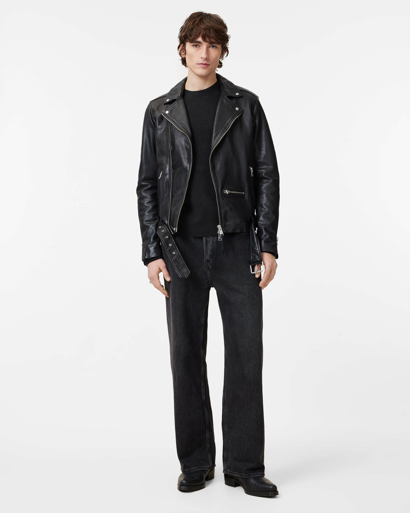 All Saints Statten Ramskull Crew Neck Sweater Black