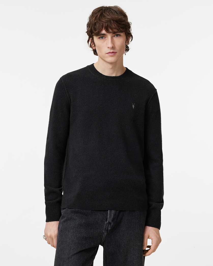 all saints Statten Ramskull Crew Neck Sweater Black