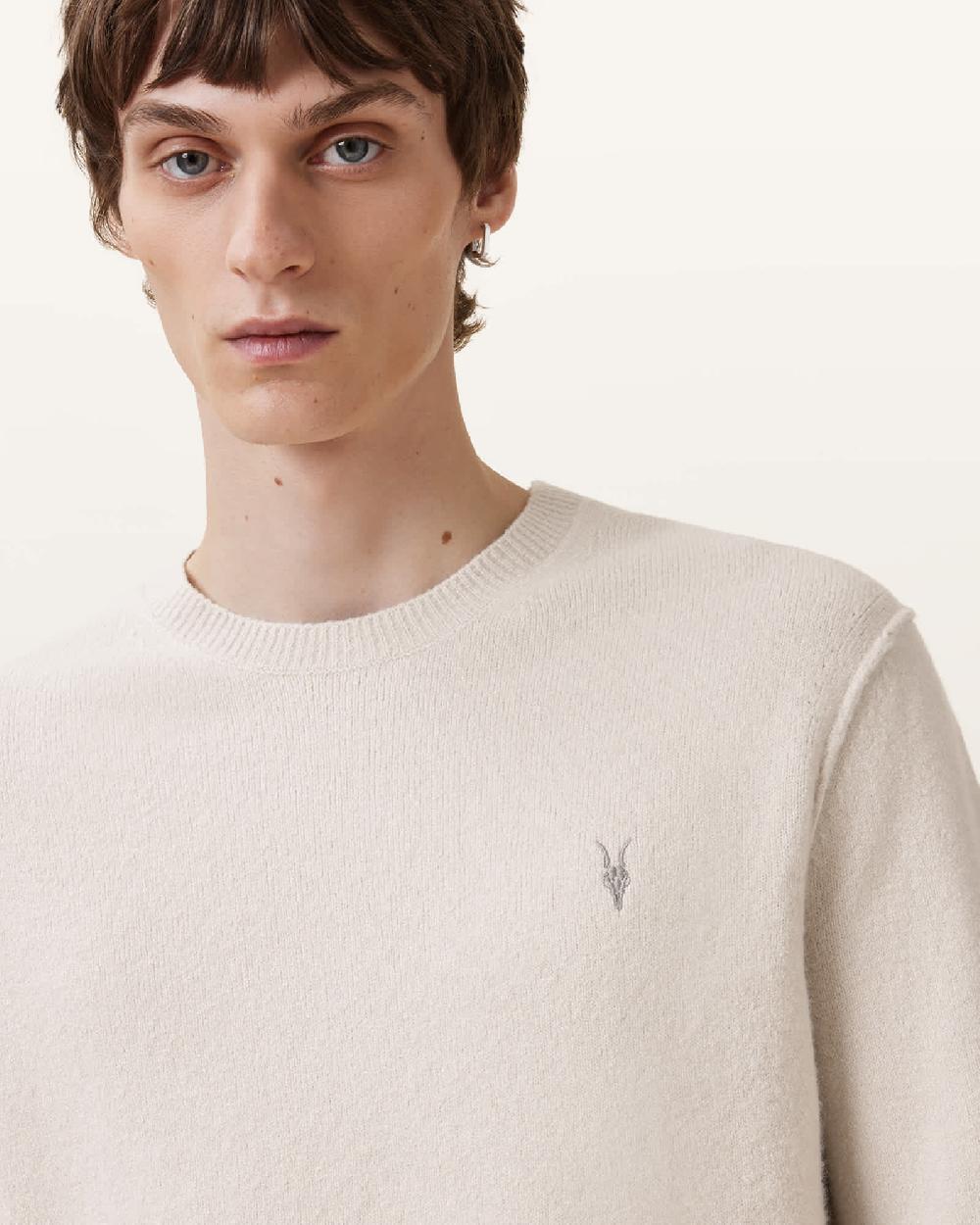 All Saints Statten Ramskull Crew Neck Sweater Cloudy White