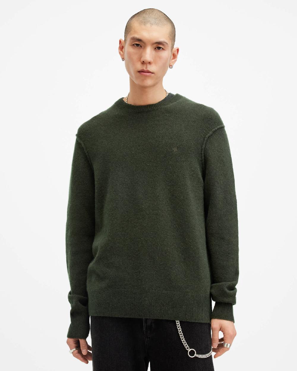 All Saints Statten Ramskull Crew Neck Sweater Grange Green