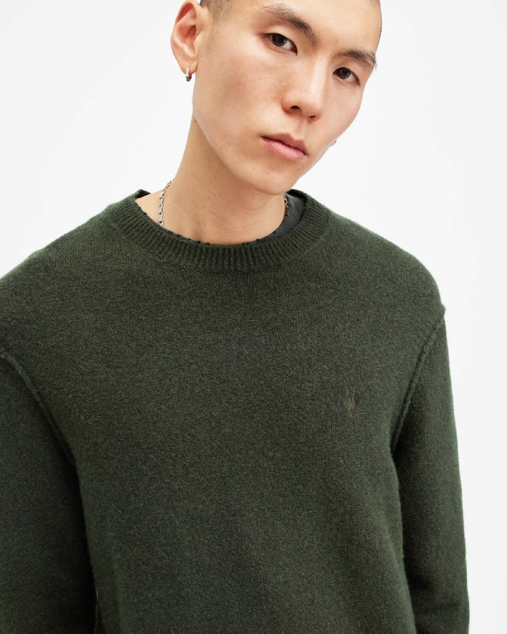 All Saints Statten Ramskull Crew Neck Sweater Grange Green
