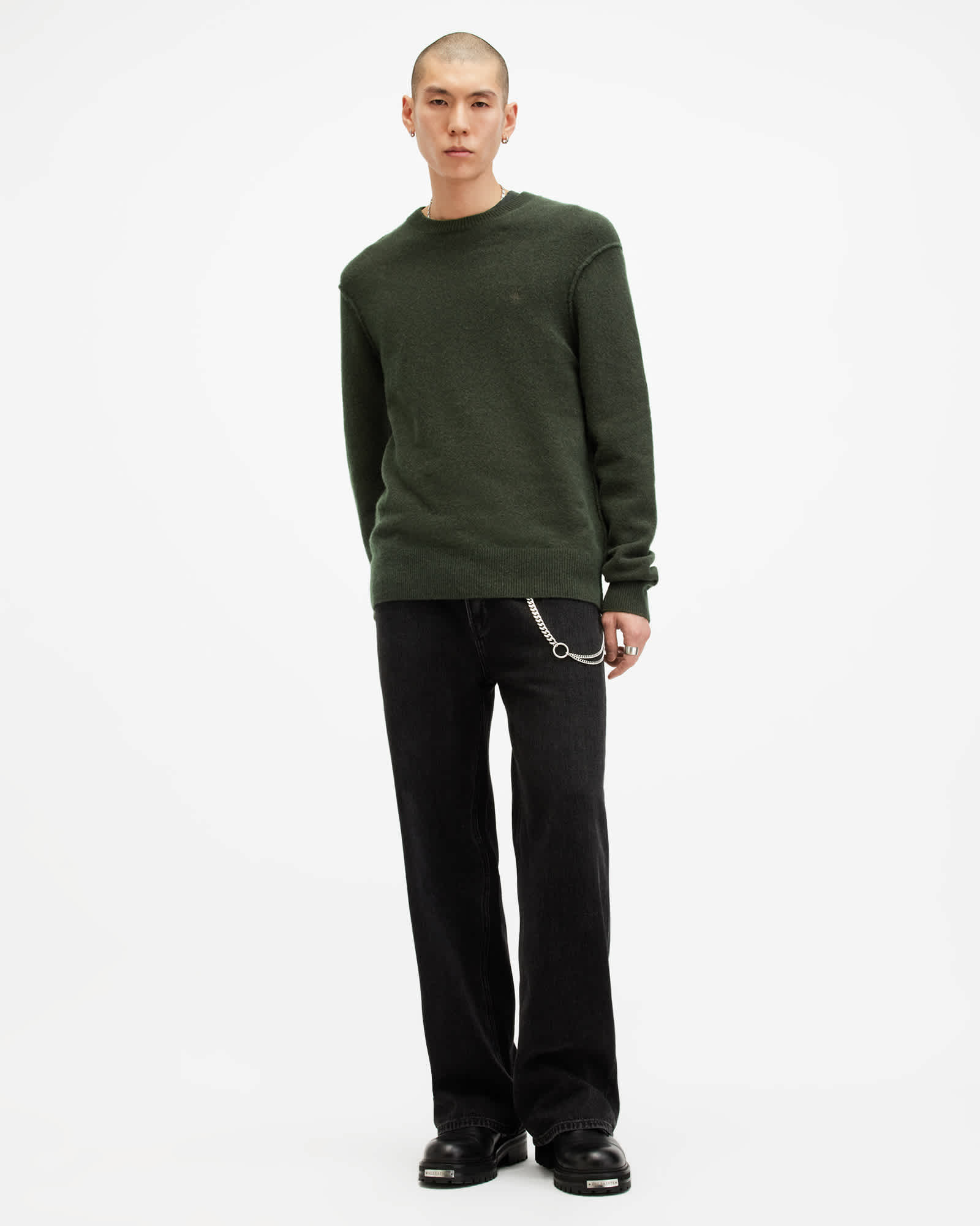 All Saints Statten Ramskull Crew Neck Sweater Grange Green