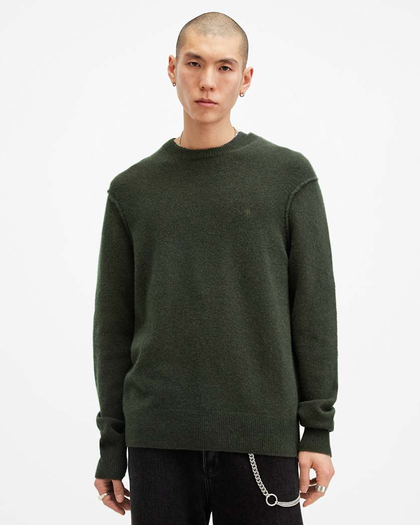 all saints Statten Ramskull Crew Neck Sweater Grange Green