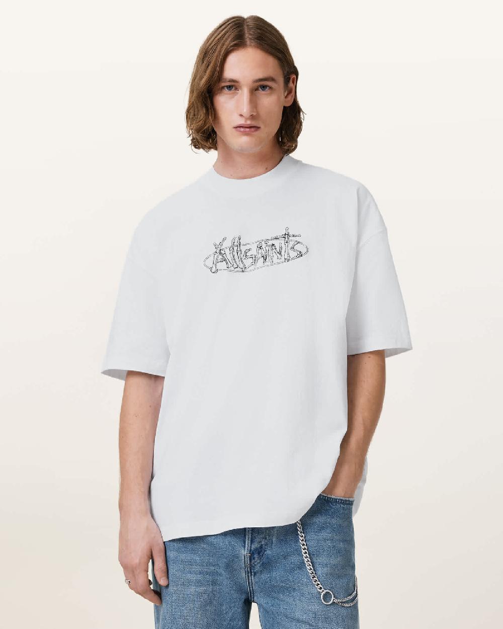 All Saints Sternum Oversized Crew Neck T-Shirt Ashen White