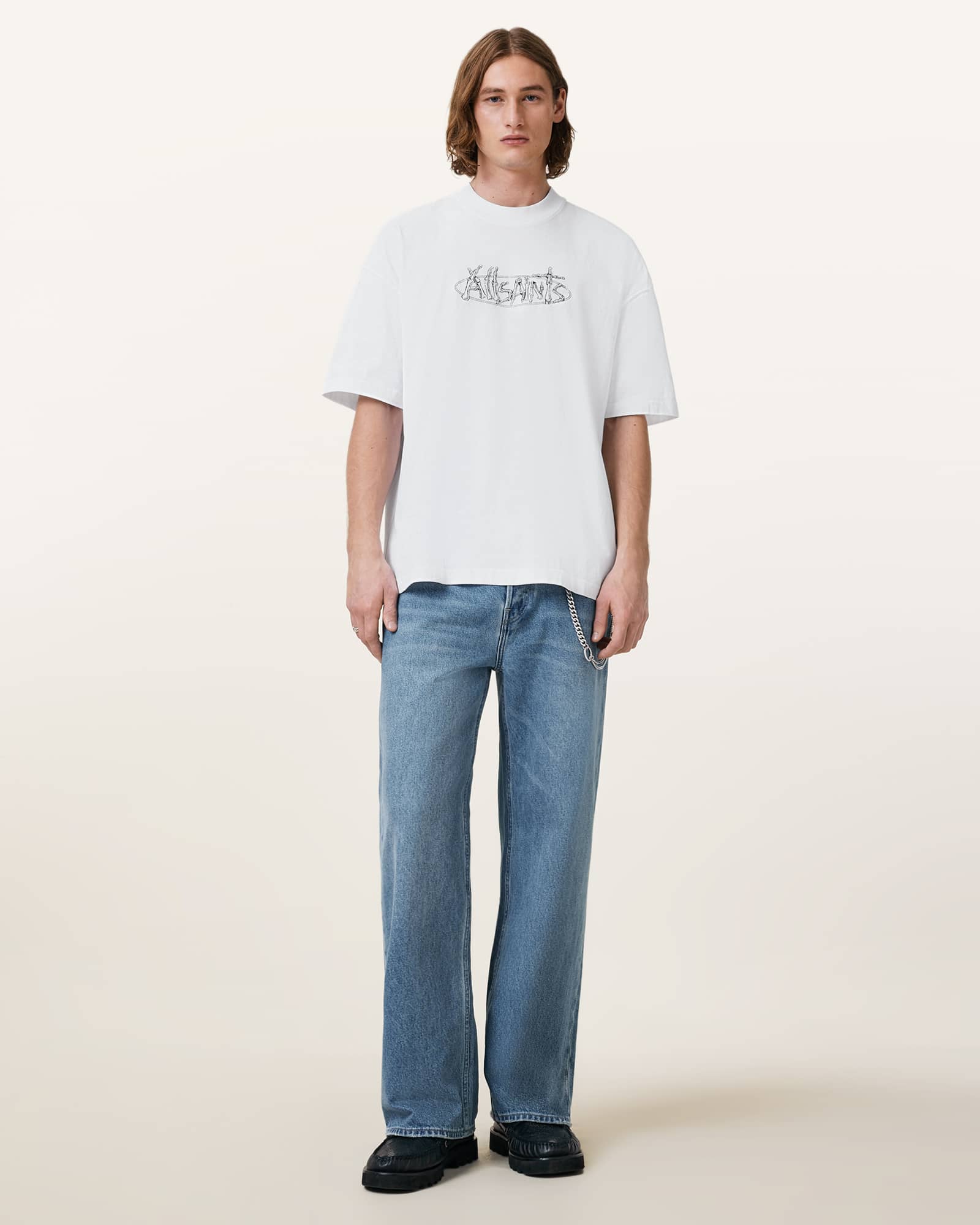 All Saints Sternum Oversized Crew Neck T-Shirt Ashen White