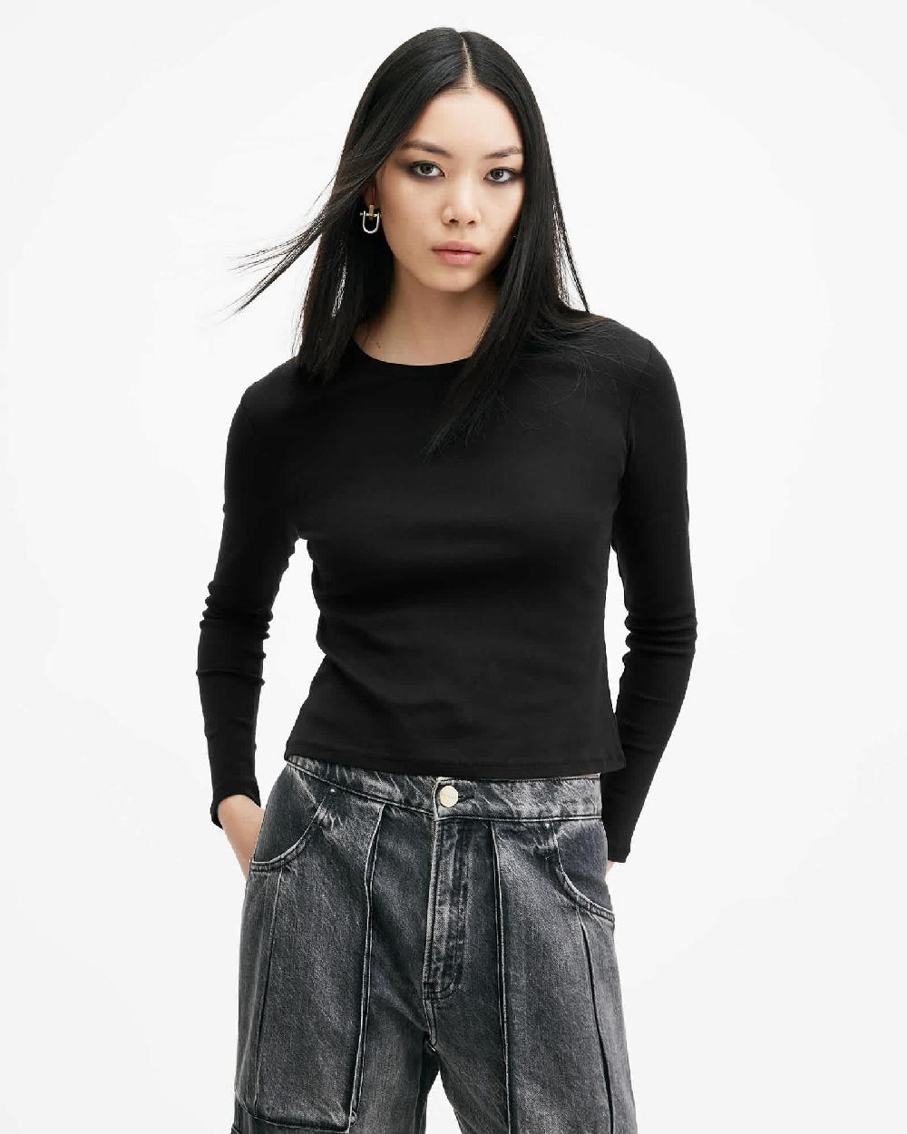 All Saints Stevie Slim Fit Long Sleeve T-Shirt Black