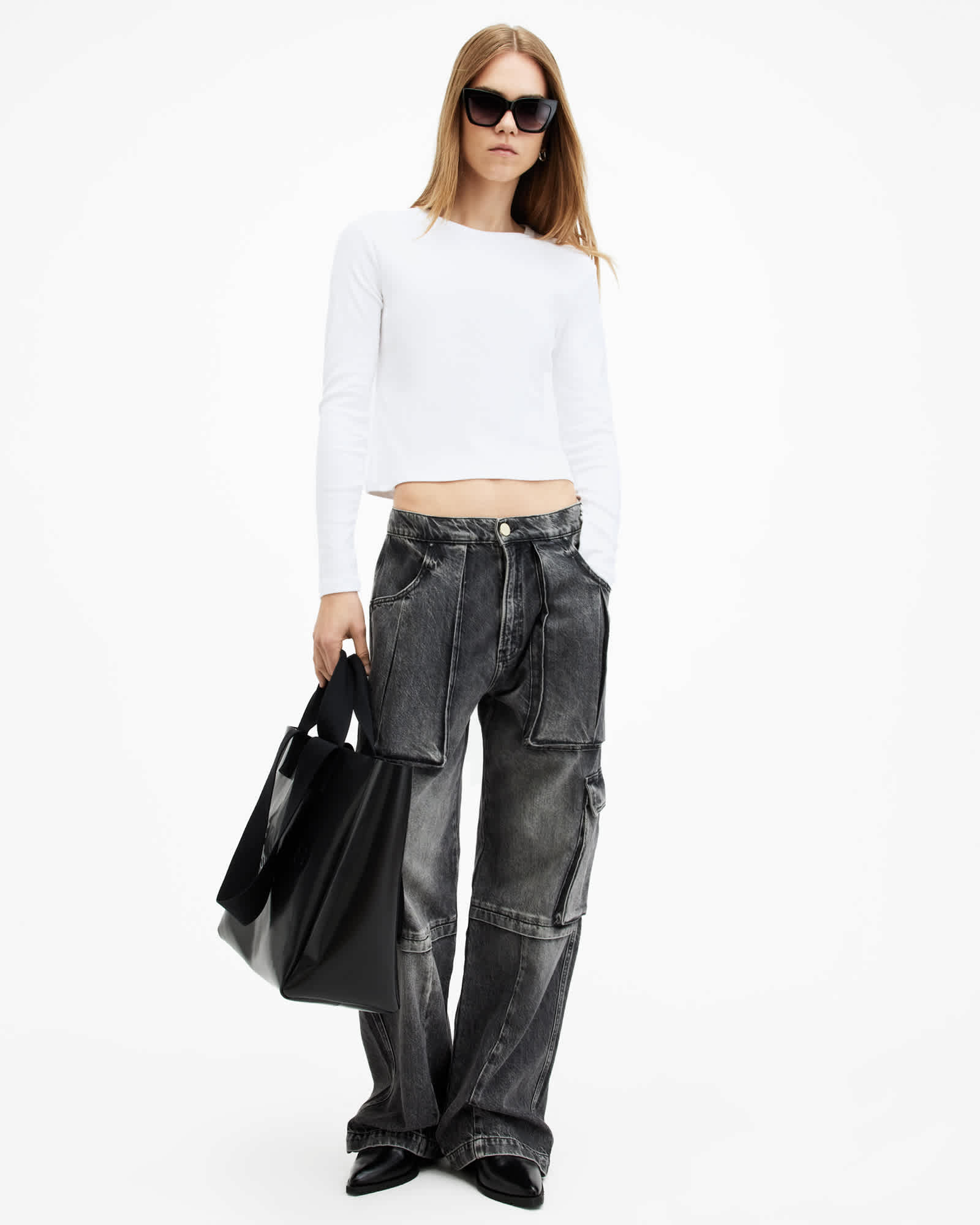 All Saints Stevie Slim Fit Long Sleeve T-Shirt Optic White