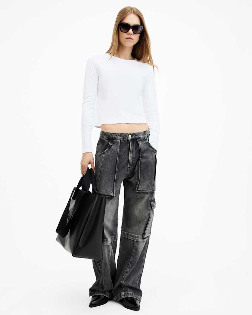 all saints Stevie Slim Fit Long Sleeve T-Shirt Optic White