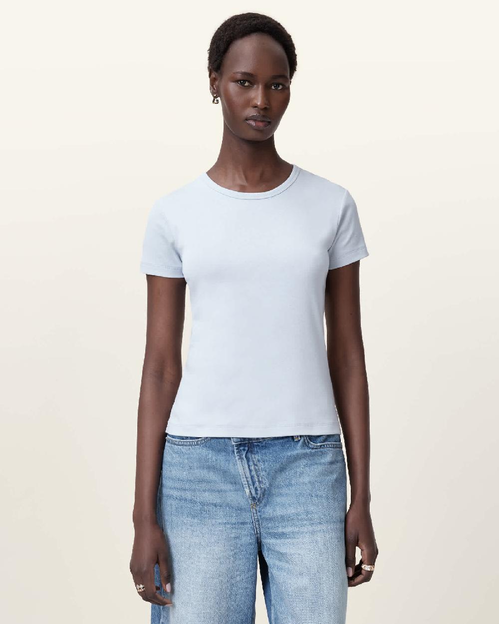 All Saints Stevie Slim Fit Short Sleeve T-Shirt Barely Blue