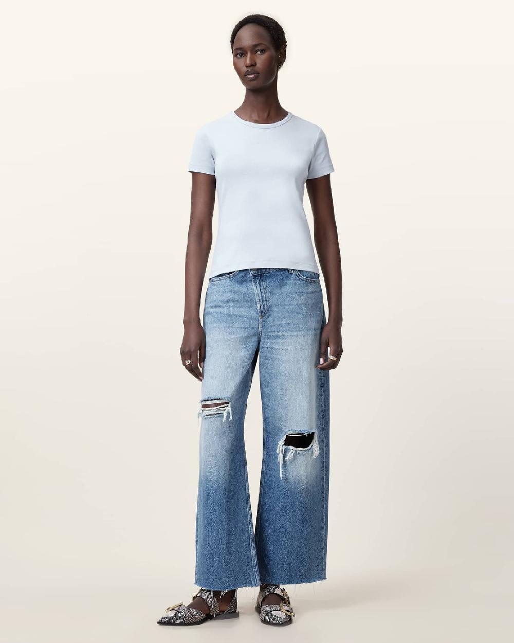 All Saints Stevie Slim Fit Short Sleeve T-Shirt Barely Blue