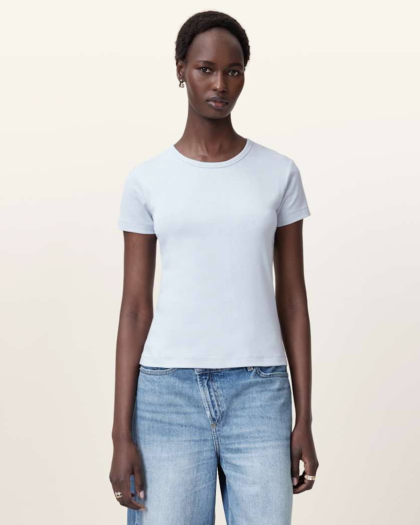 all saints Stevie Slim Fit Short Sleeve T-Shirt Barely Blue